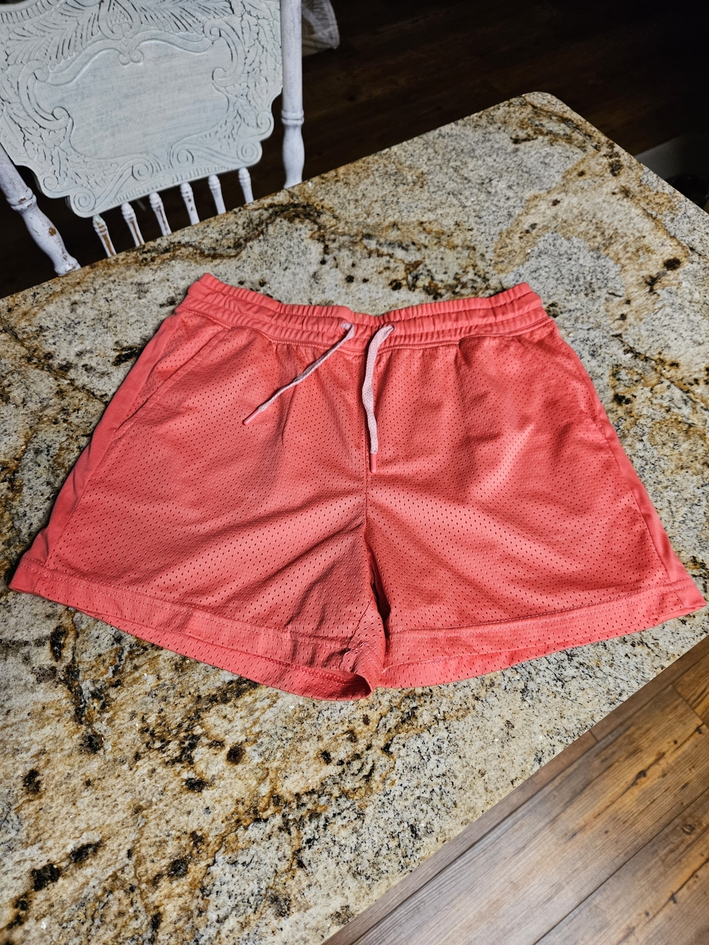 Coral Mesh Drawstring Athletic Shorts